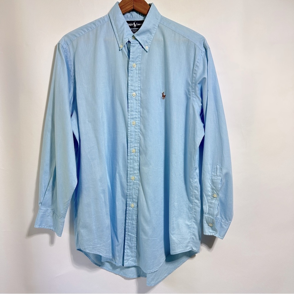 Ralph Lauren Yarmouth cotton pinpoint oxford blue button up dress shirt 15 1/2